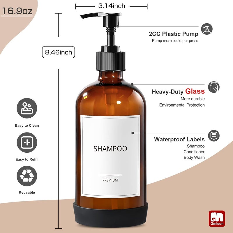 Gmisun Glass Shampoo and Conditioner Dispenser with Silicone Boot, Shower Soap Dispenser Bottles with Labels, Refillable Shampoo Conditioner Body Wash Dispensers - Image 4